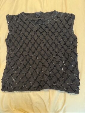 Women’s Vintage Black Sequin Sleeveless Knit Top